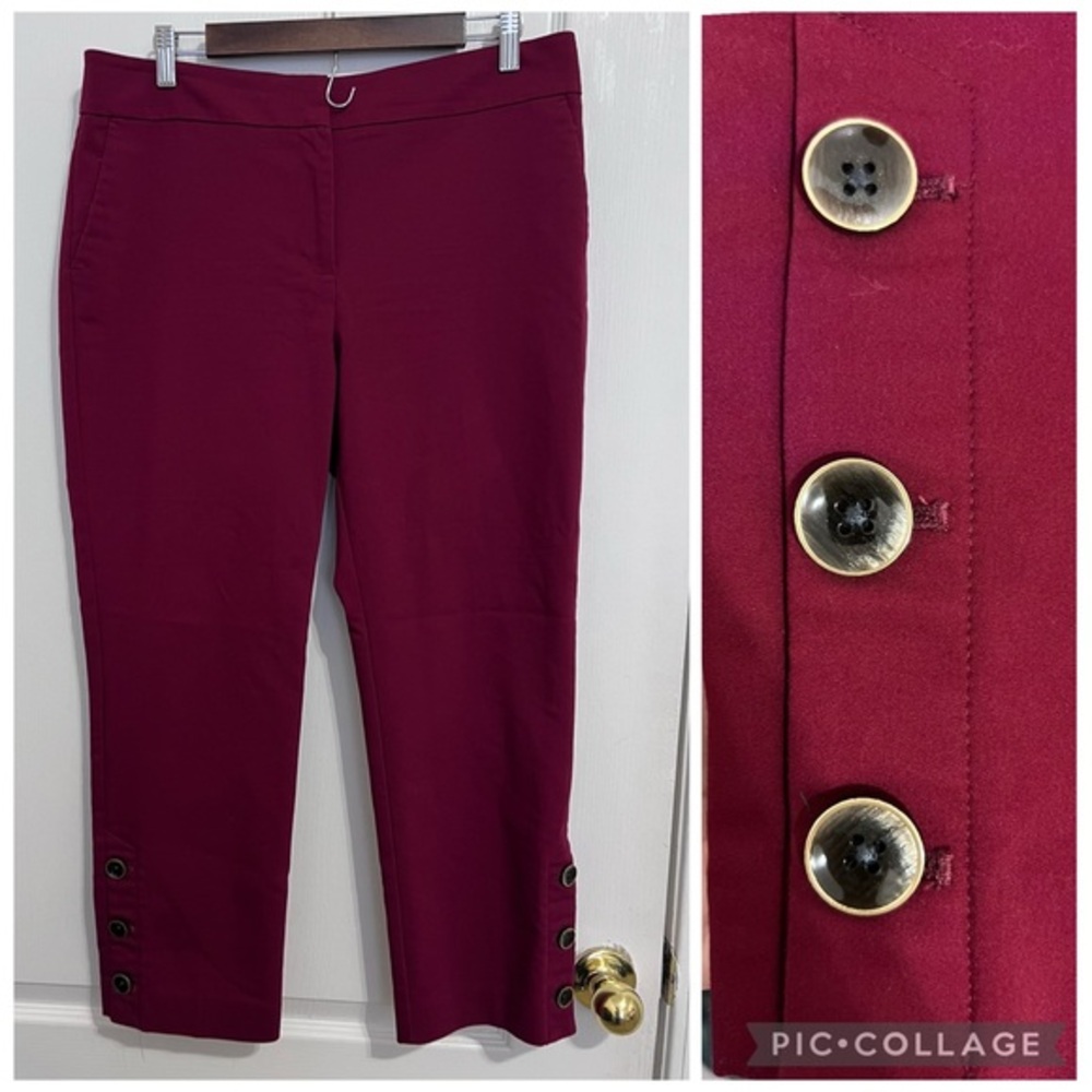 Ann Taylor Women's Burgundy Pants with Button Detailpants size 10